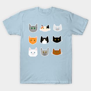 Pattern with cat breads calico, siamese, tabby, tuxedo T-Shirt